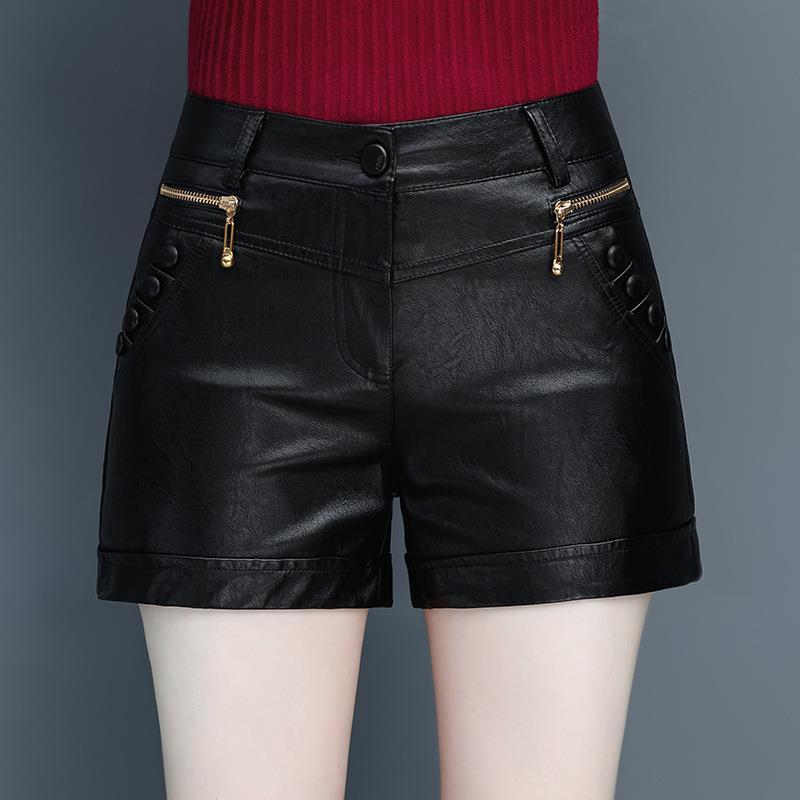 ショートパンツ レディース 羊革 ラムスキン 本革 レザー ハイウエスト ブラック 秋冬 スタイルアップ 着痩せ スリムフィット 細身 オフィス 通勤 きれいめ 上品 微ストレッチ イージーケア 短パン