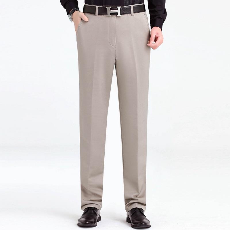 パンツ メンズ 中年男性用 厚手 秋冬 綿 コットン ノンアイロン イージーケア ビジネス カジュアル 通勤 オフィス ストレート ゆったり ルーズフィット 無地