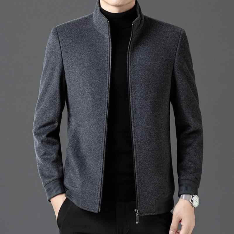 ジャケット メンズ 秋冬 ウール 純毛 スタンドカラー ジップアップ 厚手 スリムフィット 保温アウター カジュアル ビジネス グレー ネイビー