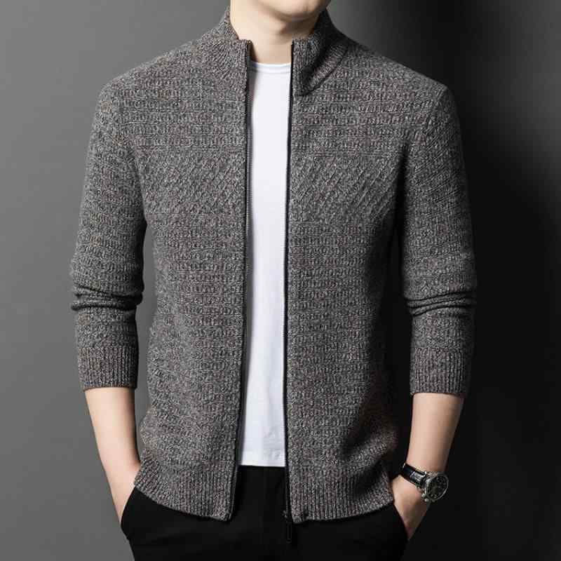 カーディガン メンズ 男性用 ウール 厚手 長袖 モックネック スリムフィット カジュアル きれいめ シティスタイル 秋冬