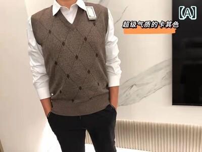 ベスト メンズ 男性用 紳士 父 父親 ミドル シニア 世代 冬用 暖かい 厚手 裏起毛 保温性 Vネック ニッ..