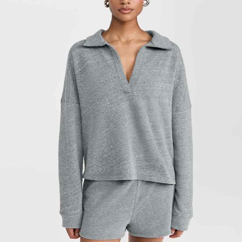 セットアップ レディース カジュアル 欧米風 Vネック 長袖 プルオーバー トップス カットソー ゆったり..