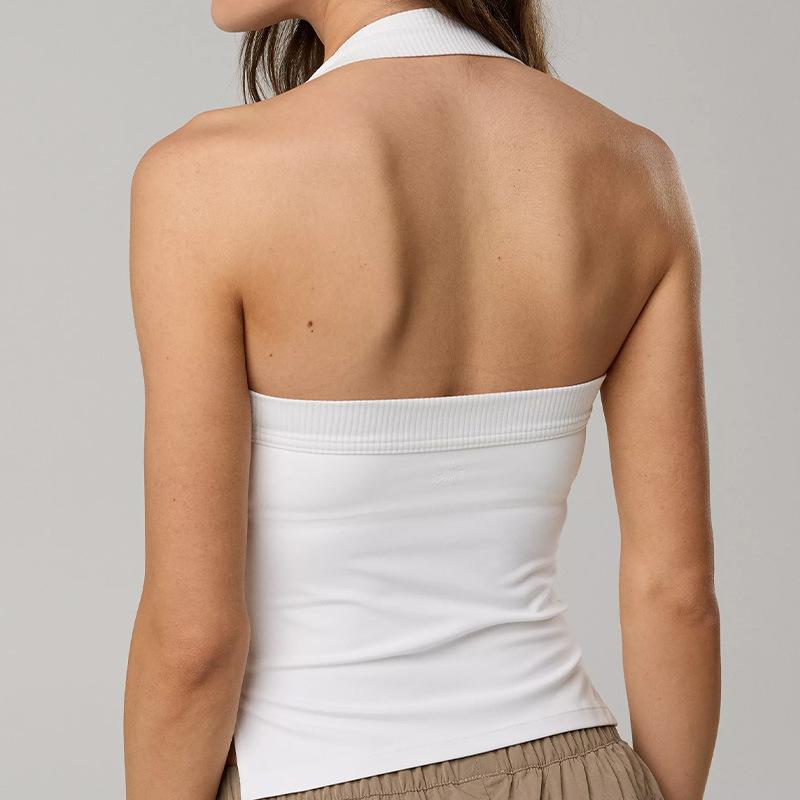 ヨガウェア レディース ホルターネック タンクトップ 裾スリット ベアフィール ノンストレス 運動 スポ..