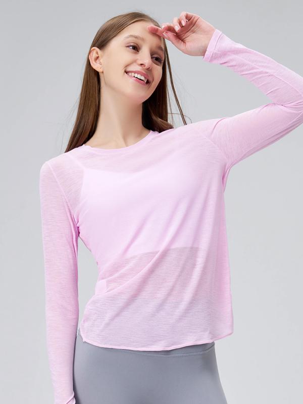 ヨガウェア レディース 女性用 長袖 トップス プルオーバー スラブ生地 薄手 高級感 通気性 吸湿速乾 フィットネス ジム トレーニング ランニング スポーツウェア ポリエステル 春夏