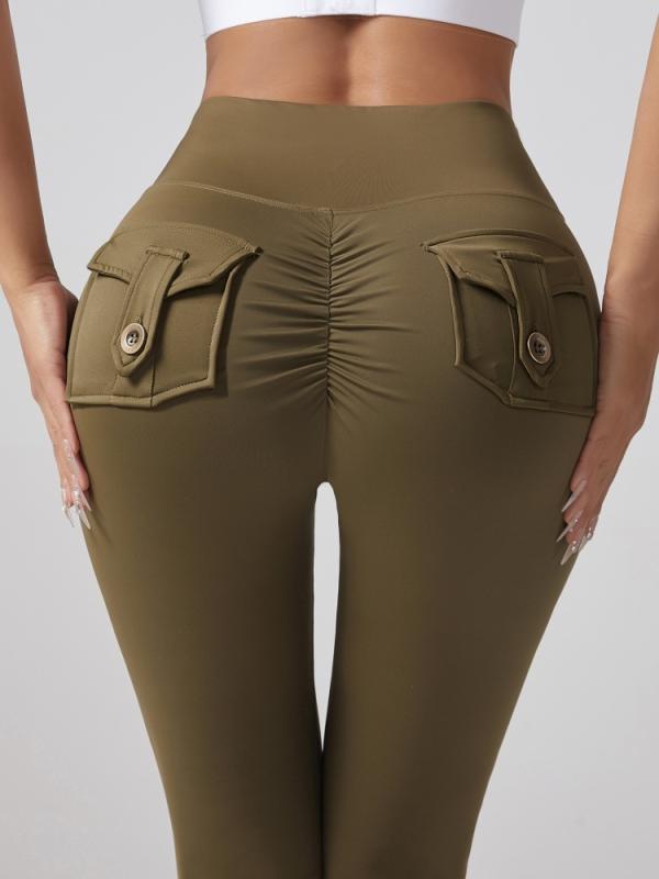 ヨガパンツ レディース ワークパンツ風 ハイウエスト ポケット付き ヒップアップ ノンストレス 高弾力 ..