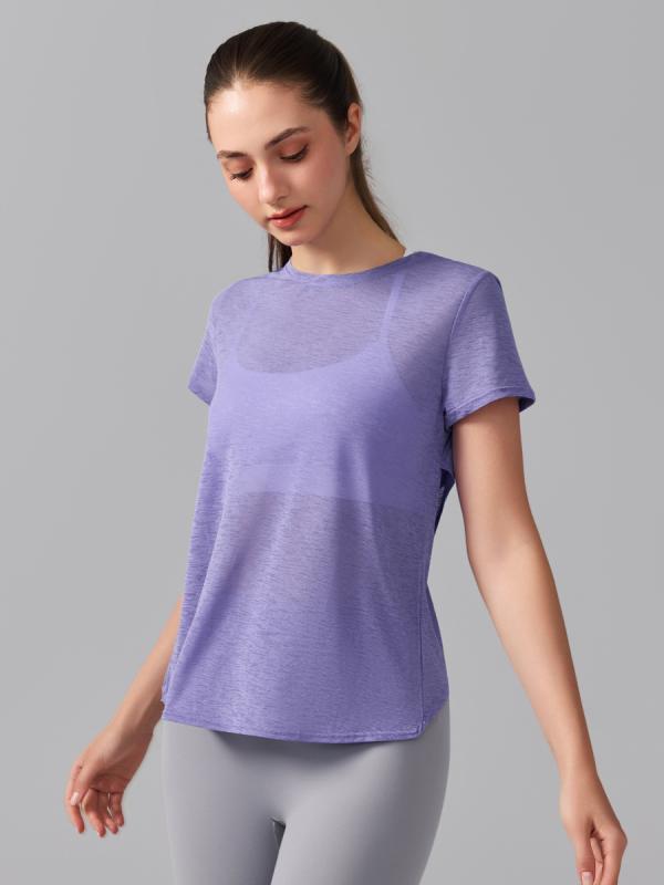 ヨガウェア レディース 女性用 半袖 トップス 軽量 薄手 通気性 吸湿速乾 カットアウト バック 着痩せ ルーズフィット ダンス フィットネス ジム スポーツ ランニング 普段使い ポリエステル 春夏