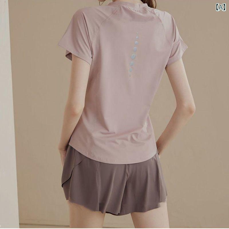 ヨガウェア レディース 吸湿速乾 通気性 ランニング フィットネス ジム トレーニング 半袖 Tシャツ ス..