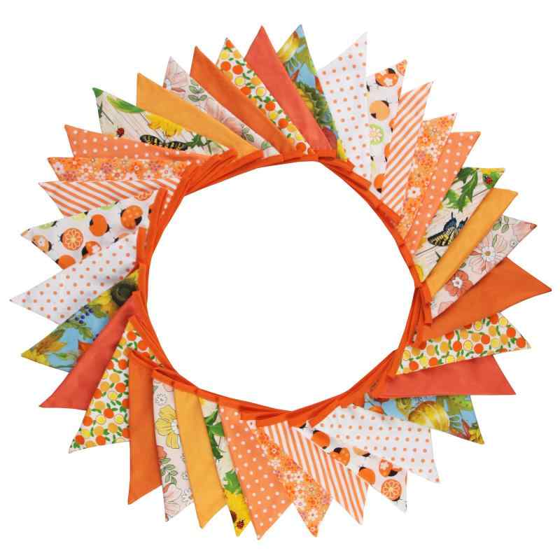 ガーランド 10m カラフル 花柄 三角旗 コットン 綿 キャンプ テント飾り 結婚式 ウェディング 誕生日 ..