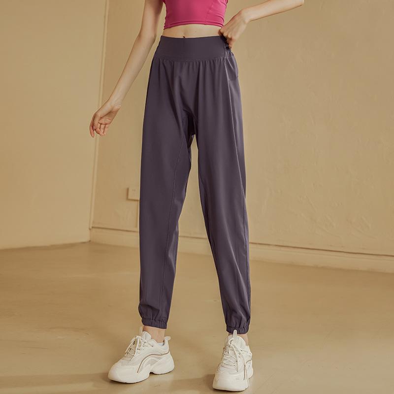 ボトムス レディース 吸湿速乾 ハイウエスト ウエストゴム ゆったり リラックス ジョガー ランニング トレーニング ヨガ フィットネス カジュアル ポリエステル スパンデックス ブラック