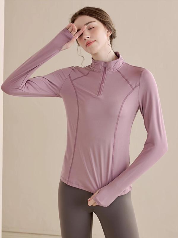 スポーツウェア レディース ハーフジップ 長袖 ジャケット スリムフィット 着痩せ 細見え ランニング ..