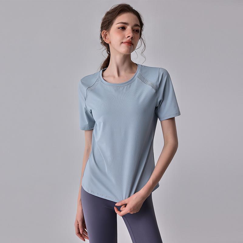 ヨガウェア レディース 女性用 メッシュ 切り替え 半袖Tシャツ 吸湿速乾 ポリエステル スパンデックス配合 スリムフィット ランニング トレーニング フィットネス ジム 夏