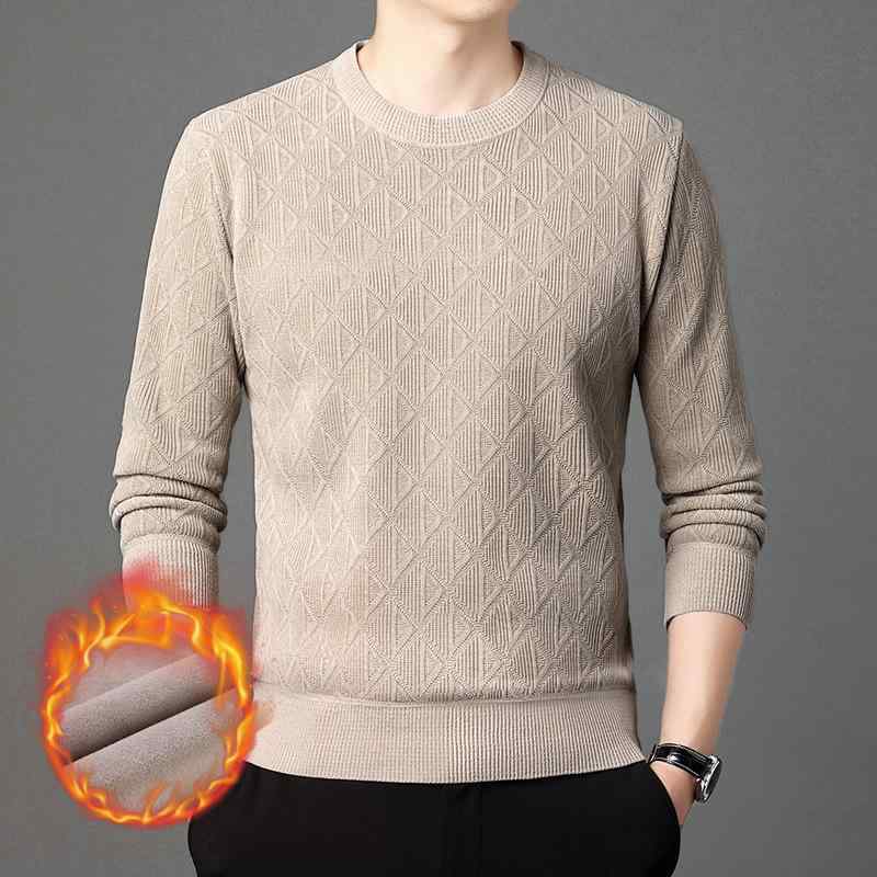 セーター メンズ 男性用 中高年層向け シェニール ニット 裏起毛 厚手 保温 あったか クルーネック 丸首 トップス 秋冬 通気性 吸湿速乾 洗濯機洗い可 ポリエステル