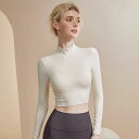 レディース 女性用 ヨガ フィットネス スポーツトップス 長袖 ハイネック カップ付き パッド入り 美背 タイトフィット 細見え スタイルアップ効果 ランニング ピラティス ジム トレーニング ウォーキング 秋冬春 ナイロン素材
