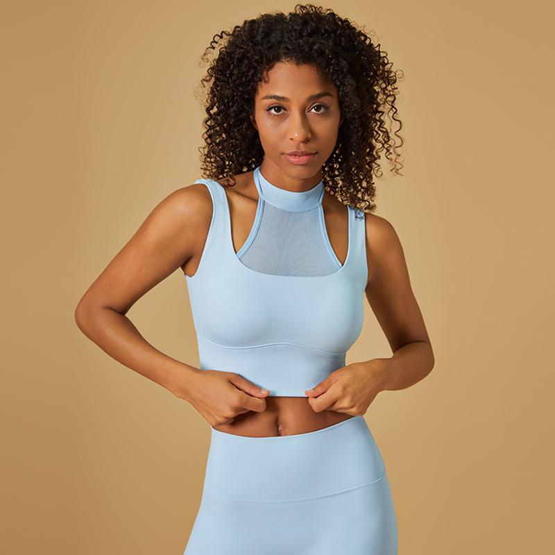 ブラトップ レディース 女性用 ホルターネック メッシュ ノンワイヤー カップ付き フィットネス ヨガ ジム ランニング ダンス ワークアウト スポーツカジュアル ナイロン混紡 ストレッチ スムース ブラウン系 オフホワイト ピンク ブルー ベージュ