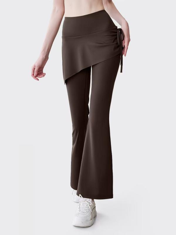 ヨガパンツ レディース フェイクレイヤード スカート付き フレアパンツ ハイウエスト 腹部引き締め 細見え 体型カバー 吸湿速乾 フィットネス ランニング ヨガ トレーニング スポーツ 普段使い カジュアル ブラック ポリエステル 快適 春夏