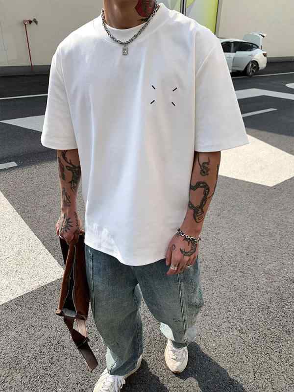 Tシャツ メンズ 男性用 アメリカン ストリート系 トレンド シンプル 無地 半袖 ゆったり ビッグシルエット 綿 クルーネック カジュアル 普段使い カットソー