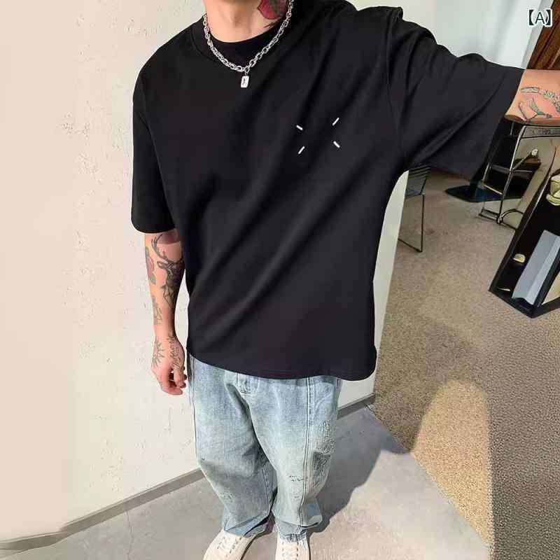 Tシャツ メンズ 男性用 アメリカン ストリート系 トレンド シンプル 無地 半袖 ゆったり ビッグシルエット 綿 クルーネック カジュアル 普段使い カットソー