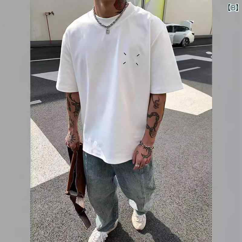 Tシャツ メンズ 男性用 アメリカン ストリート系 トレンド シンプル 無地 半袖 ゆったり ビッグシルエット 綿 クルーネック カジュアル 普段使い カットソー