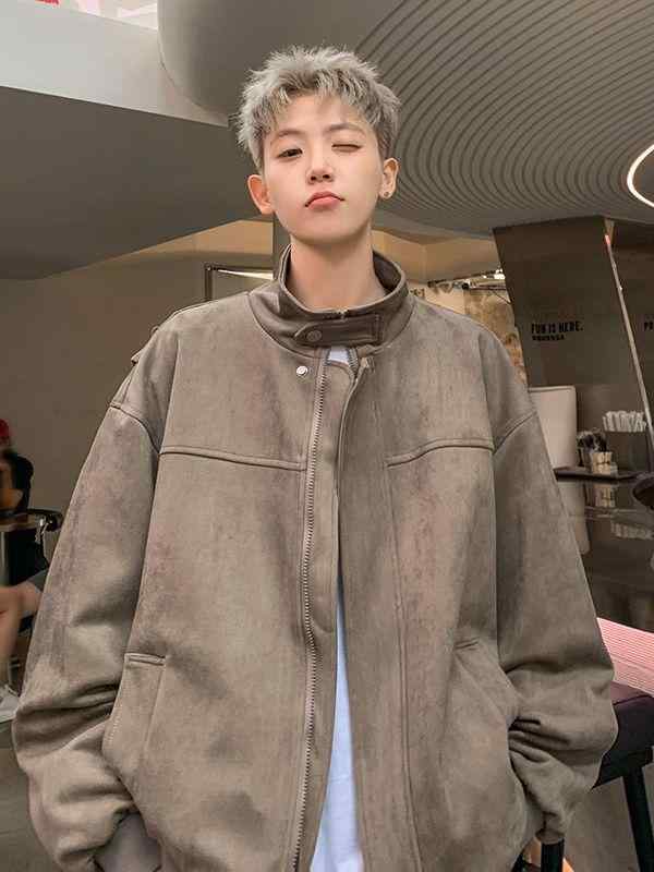 ジャケット メンズ フェイクスエード ブルゾン 秋 春秋 立襟 ゆったり ルーズフィット 性 アメリカンカジュアル ストリートファッション トップス
