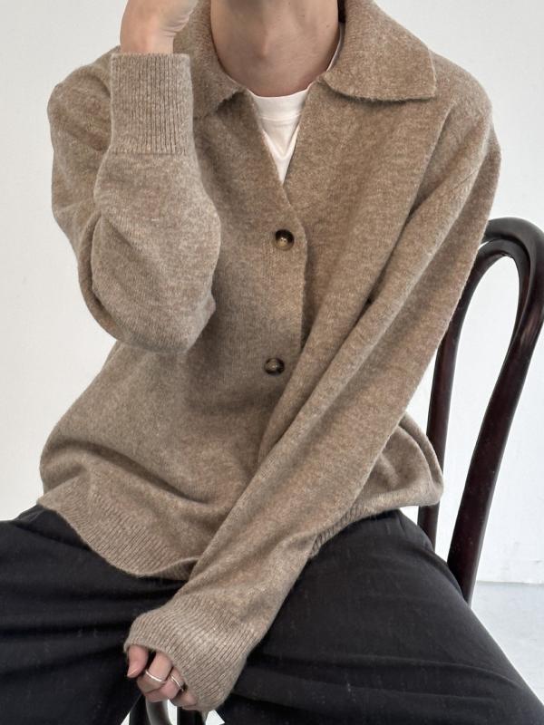 ニット メンズ レトロ ポロ襟 前開き ゆったり 細見え セーター カーディガン トップス カジュアル 普..