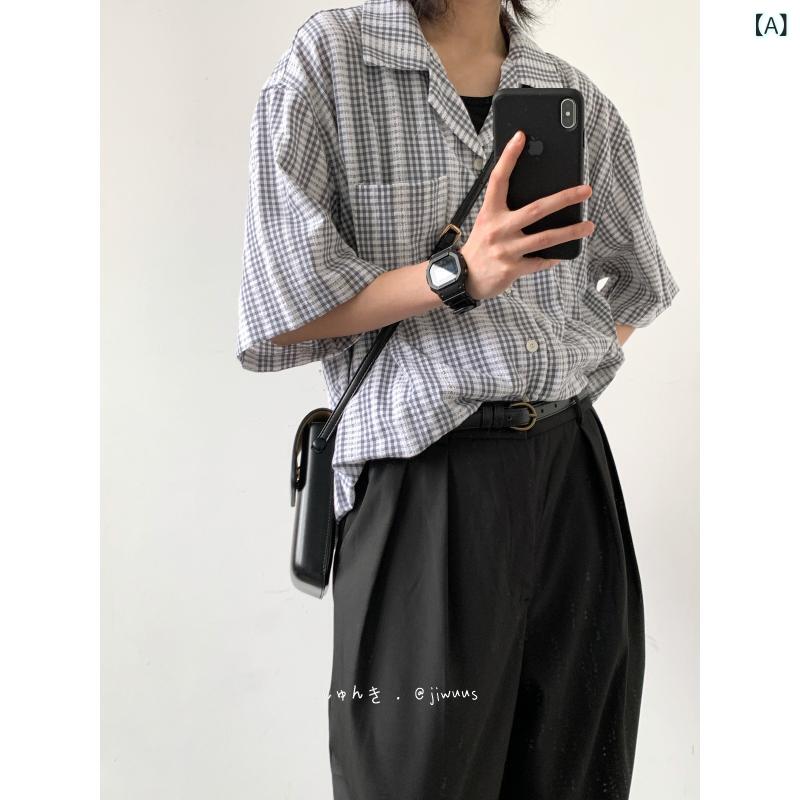 シャツ 男性用 春夏 レトロ バロック オープンカラー キューバ襟 ストライプ チェック ポリエステル 半..