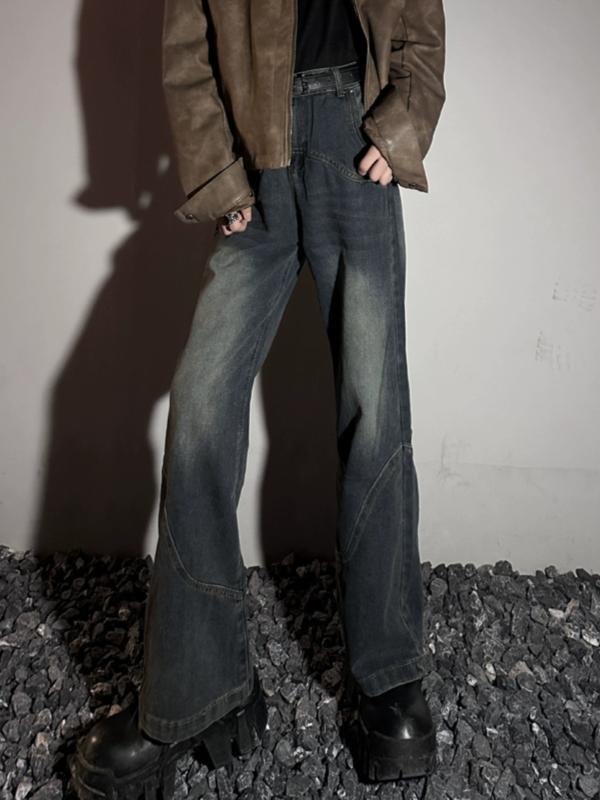 デニムパンツ メンズ レトロ ブルー 秋冬 欧米 ストリート ヒップホップ ゆったり ルーズフィット ウォッシュ加工 綿素材 微ストレッチ 垂れ感 高級感 トレンド ストレートシルエット