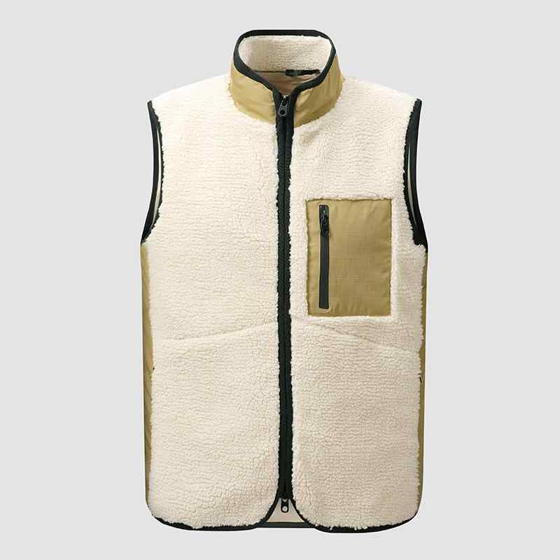 フリースベスト メンズ 男性用 裏起毛 スタンドカラー ゆったり ルーズ 防寒 保温 暖かい カジュアル 普段使い 重ね着 レイヤード 秋冬 ポリエステル 切り替え ジップポケット スポーツ(4)