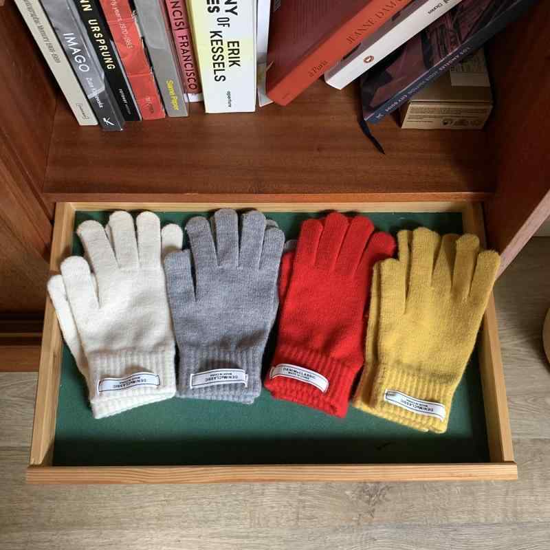 手袋 レディース 女性用 ニット ロング丈 無地 ロゴ スマホ対応 五本指 タッチパネル対応 防寒 保温 あったか 通学 普段使い カジュアル 秋冬 冬用 ポリエステル(4)