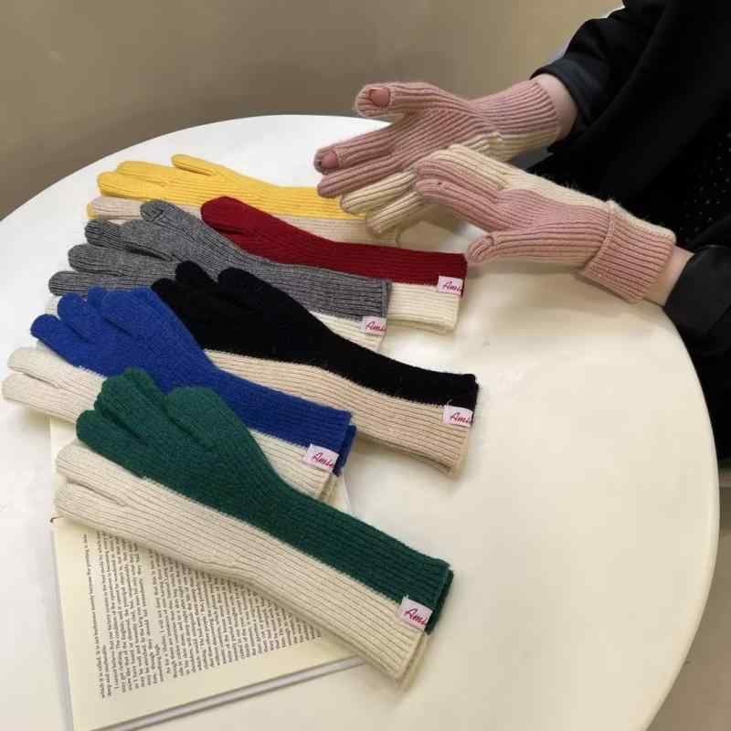 手袋 レディース ロング丈 指なし ニット 冬 防寒 保温 タッチスクリーン スマホ対応 学生 スクール 通..