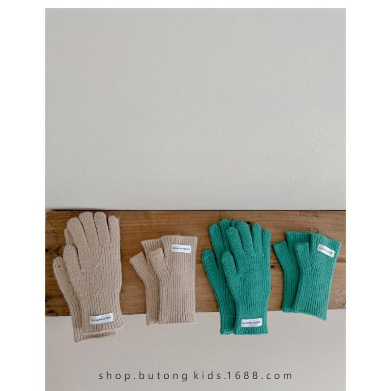 手袋 キッズ 子供 男の子 女の子 冬物 防寒 指あり スマホ対応 指なし ロング丈 あたたかい ニットグローブ キャンディカラー 通園 通学