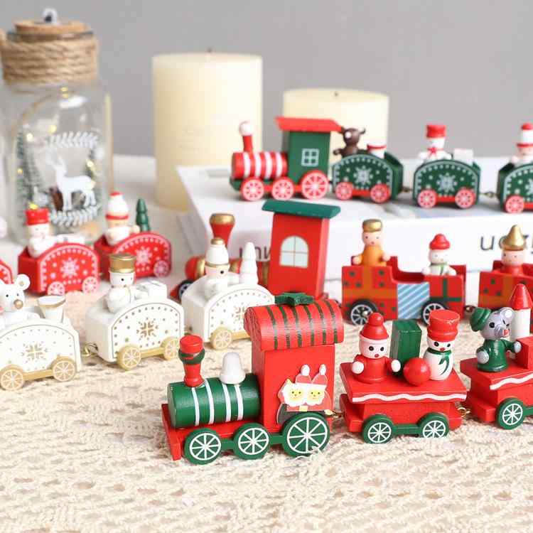 クリスマス飾り キッズ 子供用 木製 ミニチュアトレイン 列車模型 卓上 オブジェ かわいい インテリア ..