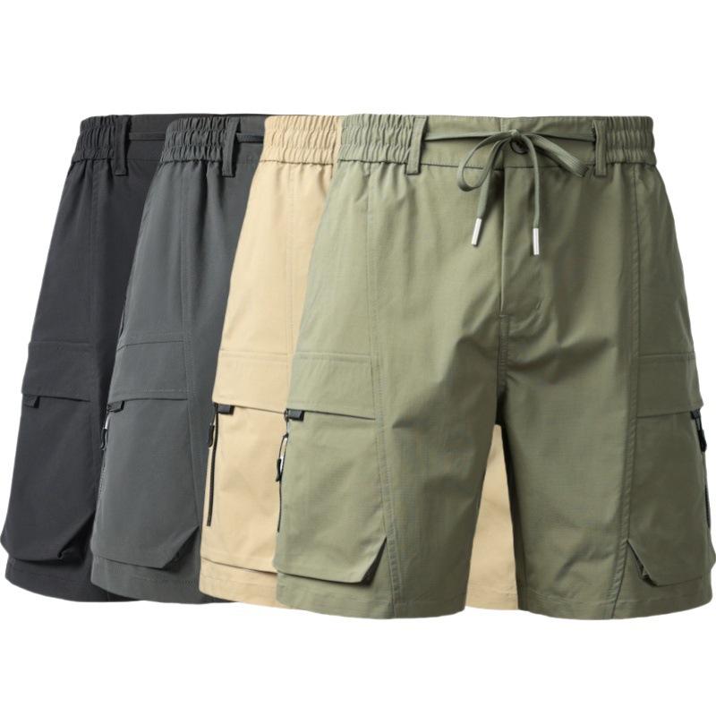 ショートカーゴパンツ メンズ 男性用 カジュアル 機能性 多ポケット アメリカン ワーク 速乾 春夏 ポリエステル ゆったり ルーズフィット ブラック カーキ
