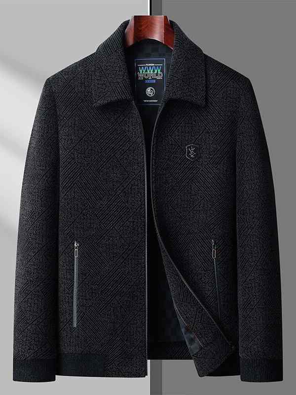 ジャケット メンズ 中高年 男性用 シェニール 混紡 ポリエステル ビジネス カジュアル 普段使い 襟付き テーラードカラー ジップアップ 耐久性 ノンアイロン リブ裾 春秋 ダークグレー アウター ブルゾン