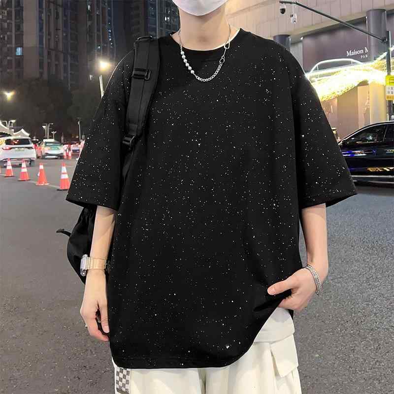 Tシャツ メンズ 満天星柄 接触冷感 半袖 夏 アメリカン ストリート系 ビッグシルエット クルーネック ポリエステル トップス カットソー 薄手 抗菌 日常使い 普段着 カジュアル