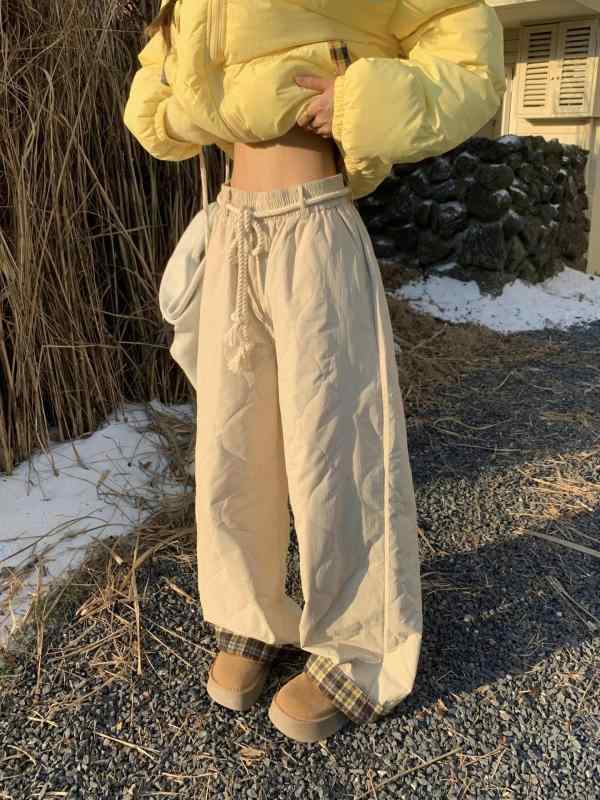 パンツ 男女兼用 ユニセックス 秋冬 裏起毛 厚手 チェック柄 折り返し 防風 防水 スキー スノーボード ..