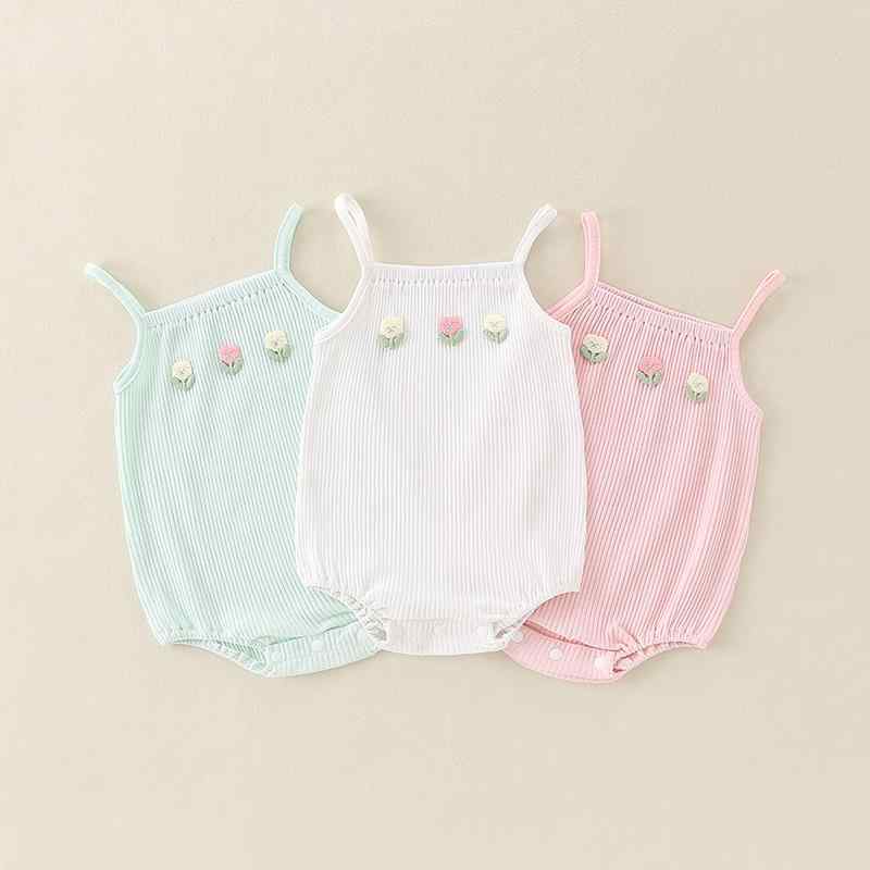 ベビー ロンパース 男女兼用 新生児 0歳 1歳 夏物 ノースリーブ サロペット風 薄手 軽量 ストレッチ 通気性 吸湿速乾 かわいい 韓国 綿 カバーオール 三角ロンパース 普段着 お出かけ スナップボタン ピンク ホワイト グリーン
