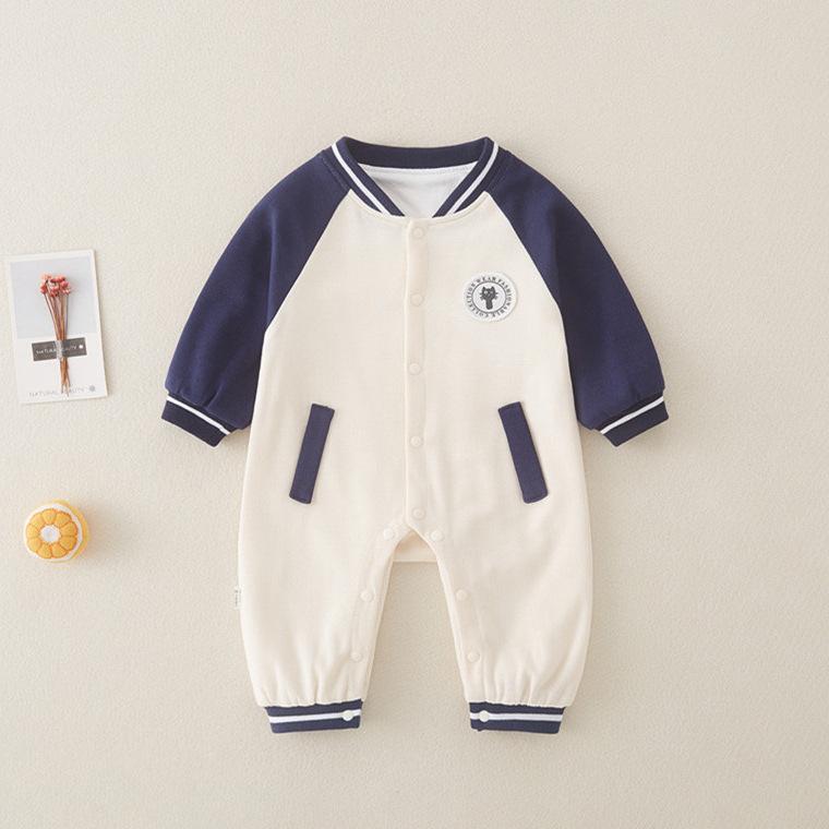 ロンパース 男の子 ベビー 新生児 ベースボールウェア風 切り替え カジュアル 韓国 長袖 スナップボタ..