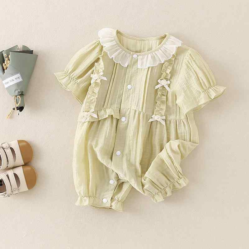 ロンパース カバーオール ベビー 女の子 新生児 赤ちゃん 韓国 フリル レース 半袖 ショートスリーブ ..