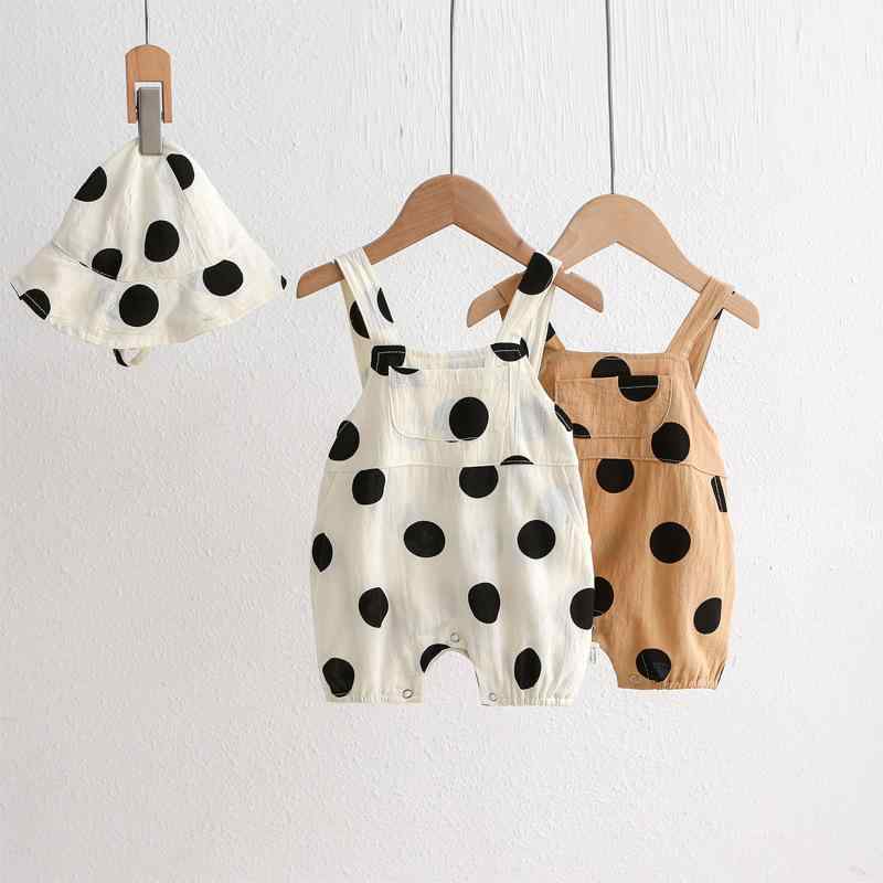 ベビー ロンパース カバーオール 新生児 男の子 女の子 春夏 コットン ノースリーブ ドット柄 サロペッ..
