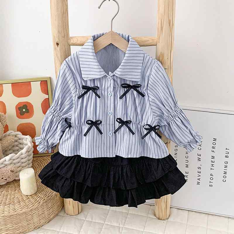 スカート セットアップ 女の子 ガールズ 子供服 ベビー 幼児 スクール風 半袖 ブラウス フレアスカート ツーピース 綿 薄手 プリンセス風 かわいい おしゃれ ライトブルー 夏