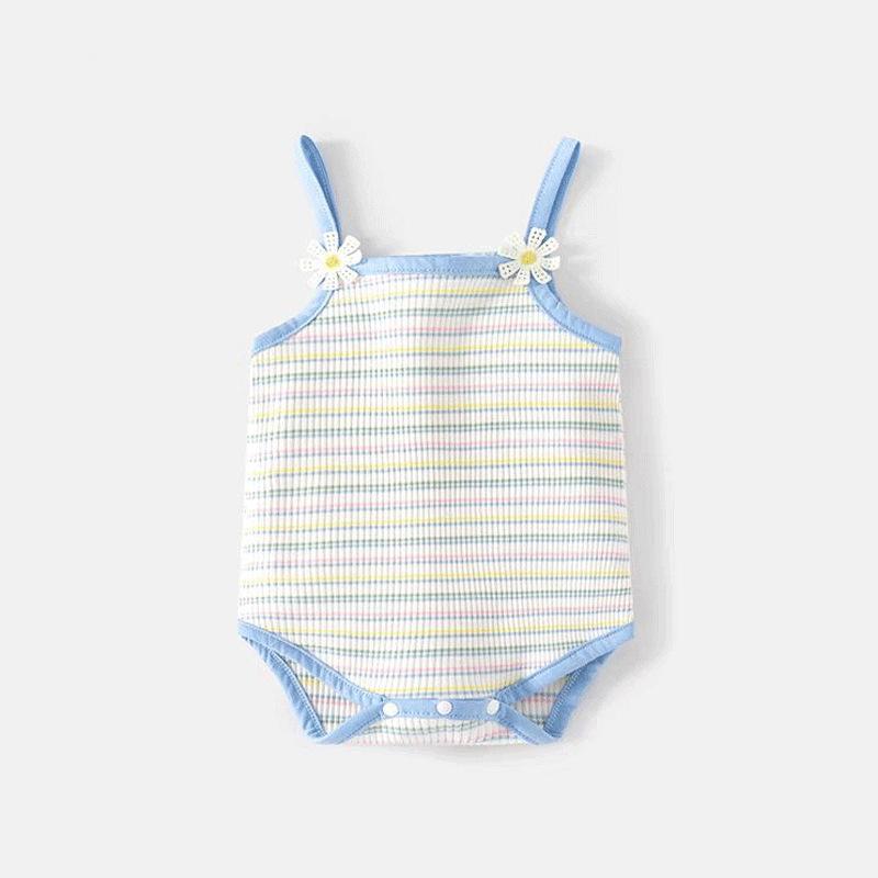 ロンパース 女の子 ベビー 新生児 乳幼児 ノースリーブ 吊りタイプ ストライプ柄 ボーダー 綿 コットン素材 柔らかい 薄手 吸湿速乾 通気性 快適 普段使い お出かけ カジュアル 春夏