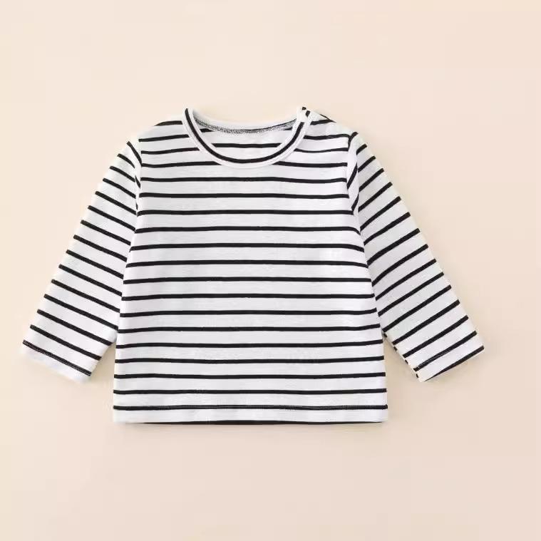 Tシャツ ベビー服 キッズ 子供服 男の子 女の子 男女兼用 長袖 ボーダー ストライプ インナー トップス カットソー 韓国 普段使い 柔らかい 吸湿速乾 綿 コットン 丸首 クルーネック 秋冬