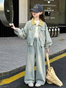 セットアップ 女の子 ジュニア キッズ 春秋 カジュアル デニム ジャケット 上下セット 長ズボン 中大サイズ おしゃれ かわいい ジップアップ 通学 普段使い...
