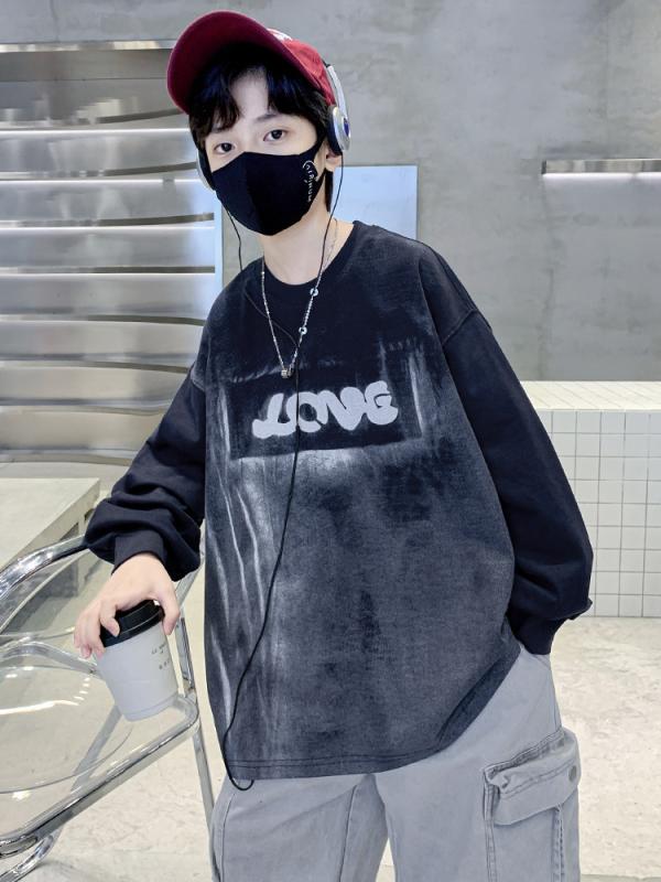 キッズ 男の子 スウェット トレーナー ロンT 春秋 ジュニア クルーネック 丸首 ロゴ プリント 綿 コッ..