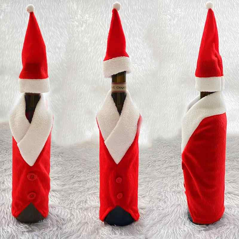 クリスマス ワインボトルカバー ボトルウェア 帽子付き 服型 ボタン飾り 赤色 パーティー イベント デ..