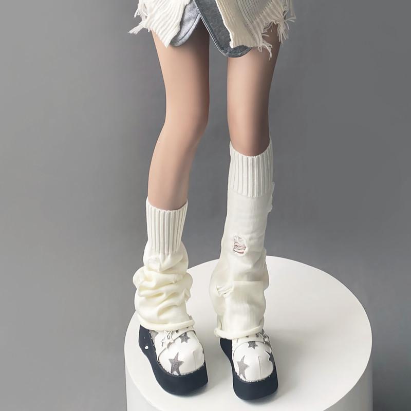 レッグウォーマー レディース ダメージ加工 破れ加工 くしゅくしゅ ルーズ UVカット 紫外線対策 サブカル系 個性派 ストリートファッション 甘辛ミックス アクリル スパンデックス ミドル丈 オールシーズン