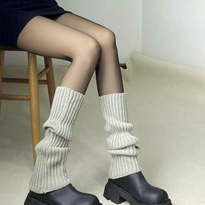 レッグウォーマー レディース ニット JKスタイル ロリータ系 ロング丈 くしゅくしゅ リネン混 パイル地 保温 防寒 暖かい スクール ルーズソックス グレー レッグカバー 秋冬