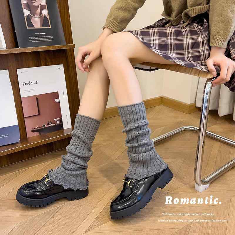 レッグウォーマー レディース 秋冬 あったか 保温 JKスタイル 学院風 くしゅくしゅ ルーズソックス風 無地 マラードカラー アースカラー ミドル丈 アクリル素材