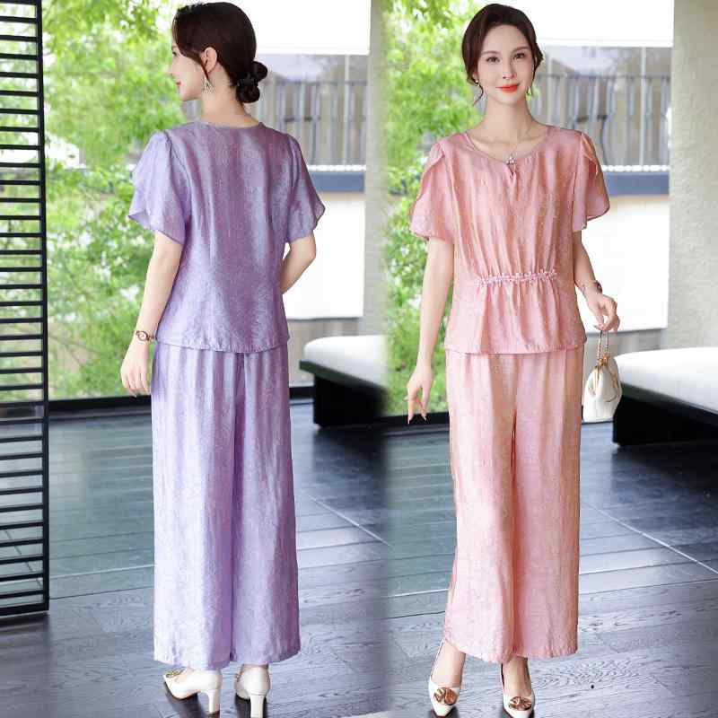 セットアップ レディース ミセス 婦人 春夏 プリーツ しわ加工 ギャザー エレガント 上品 高見え 着痩..