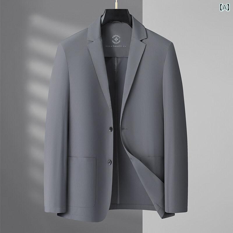 ジャケット メンズ 中年 男性用 接触冷感 通気性 UVカット ポリエステル 形態安定 ビジネス カジュアル 通勤 普段使い スリムフィット シングルブレスト 春秋